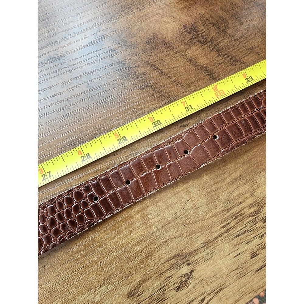 Womens Crocodile Embossed Belt Square Gold Brass Buckle Heritage Classic Small - Picture 3 of 5